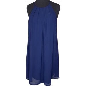 Lush Dress‎ Sleeveless Halter Neck Pleated Chiffon Party Cocktail Blue Large